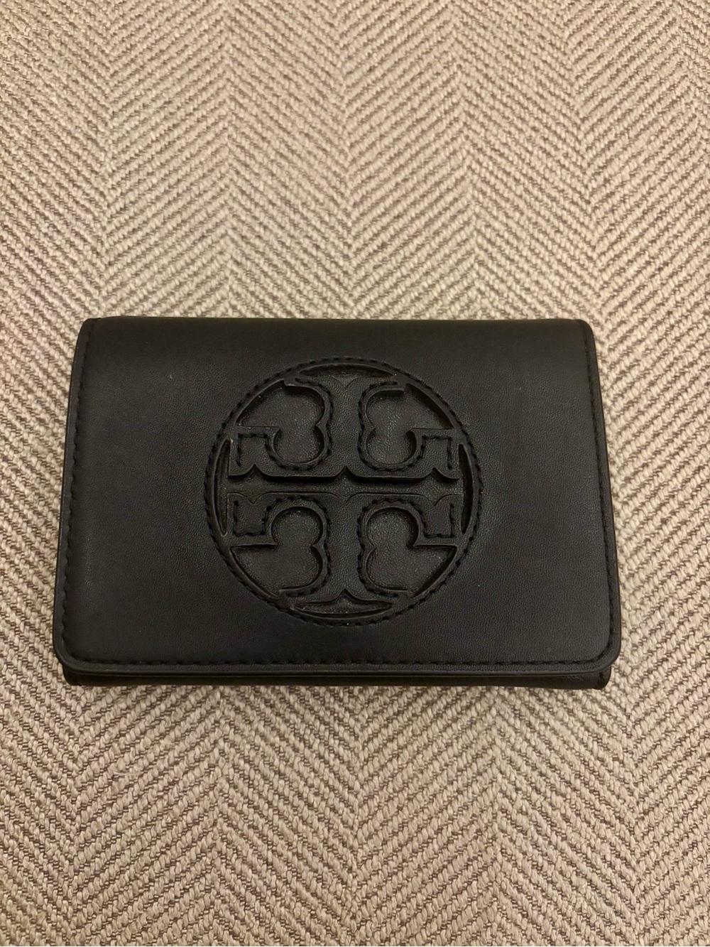 Tory Burch Black Leather Snap Card Wallet